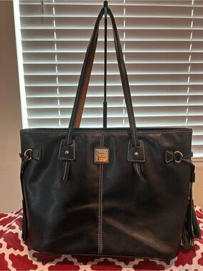 Dooney & Bourke Black Leather Tote with Tassel Detail